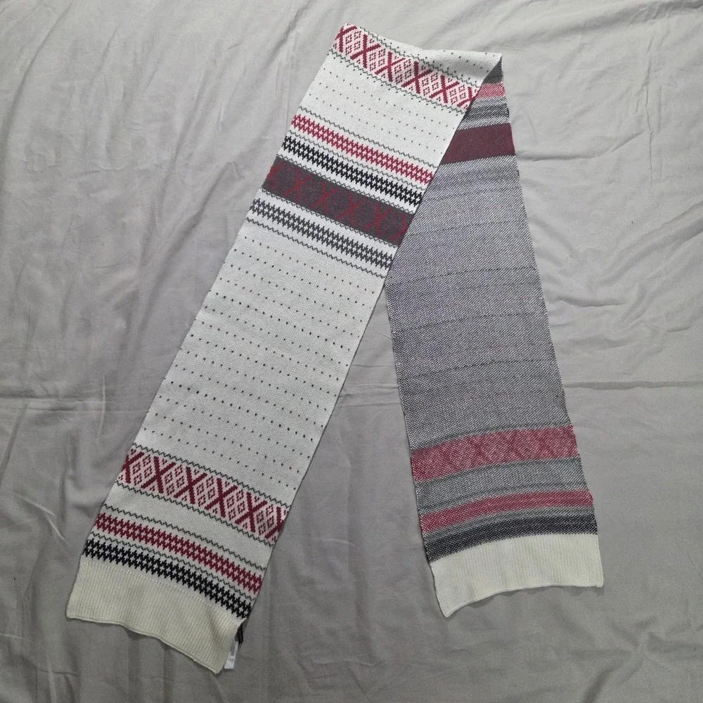 TALBOTS FAIRISLE SWEATER Winter White Red SCARF Cotton Cashmere Blend 72x9.5